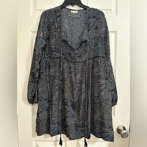 Metallic Print Tassel Mini Dress